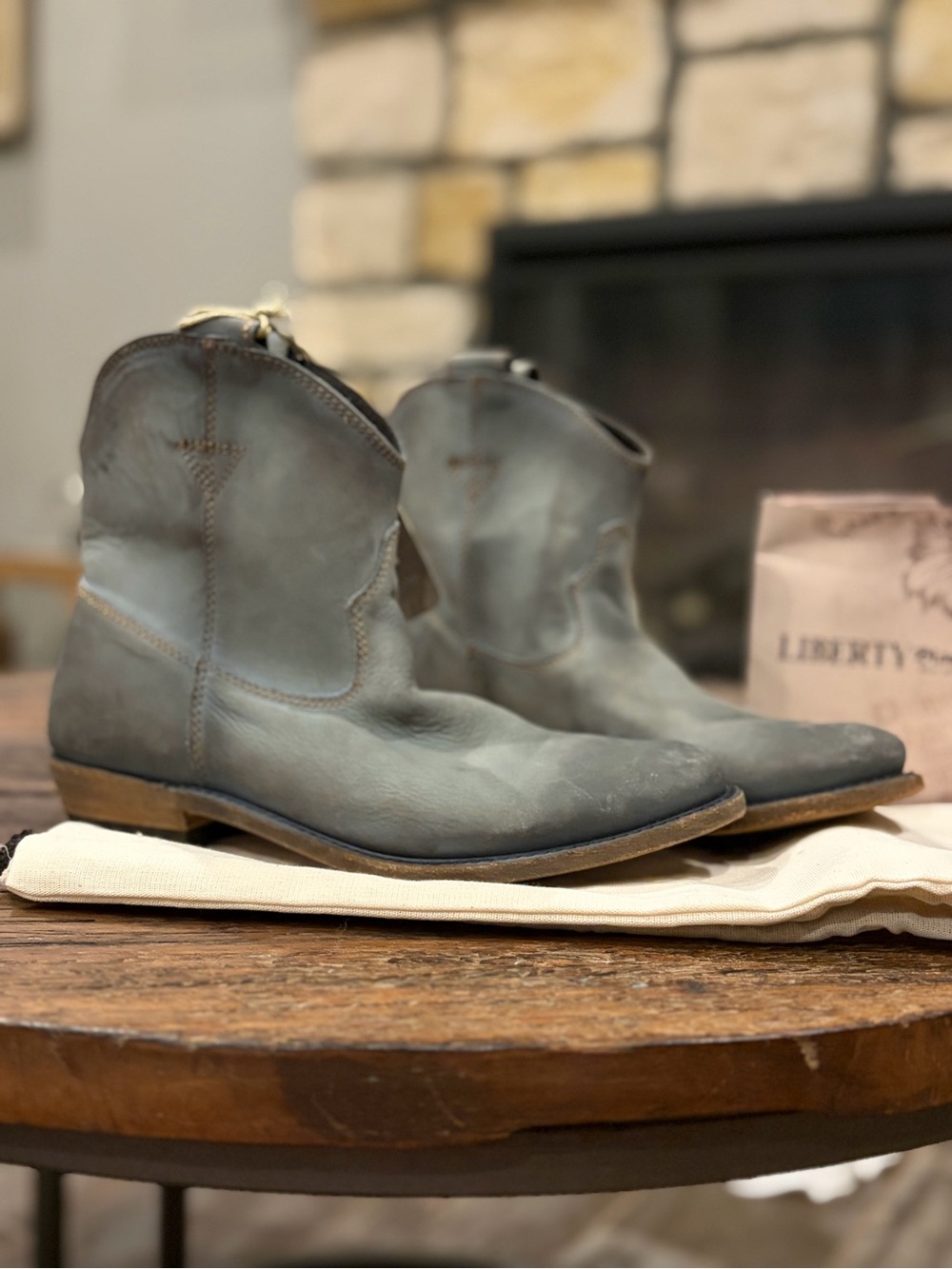 LIBERTY Black womens Slate bluish Gray Leather Western Ankle Boots - Picture 2 of 6
